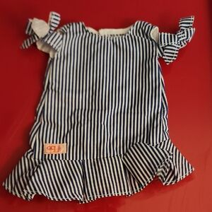 18in doll Blue and White Striped Dress with Ruffle Hem